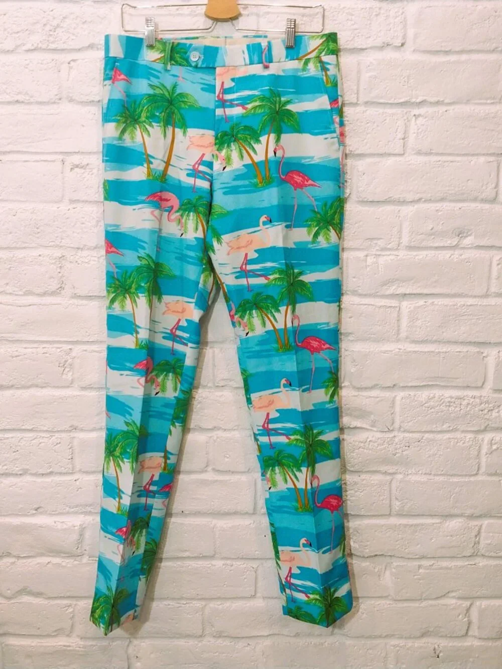 OppoSuits Mens 38 Jacket Pants Suit Tropical Flamingo Beach Party Blue Pink NEW.